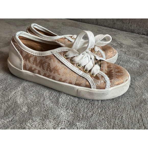 Michael Kors Kids Tan Logo Print Lace Up Sneakers Size 12 - Picture 4 of 6